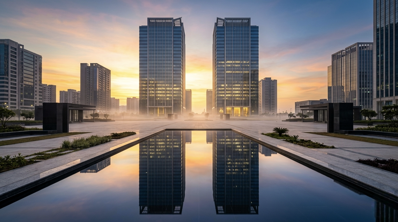GIFT City IFSC Advisory — glass towers at sunrise, GIFT City Gandhinagar
