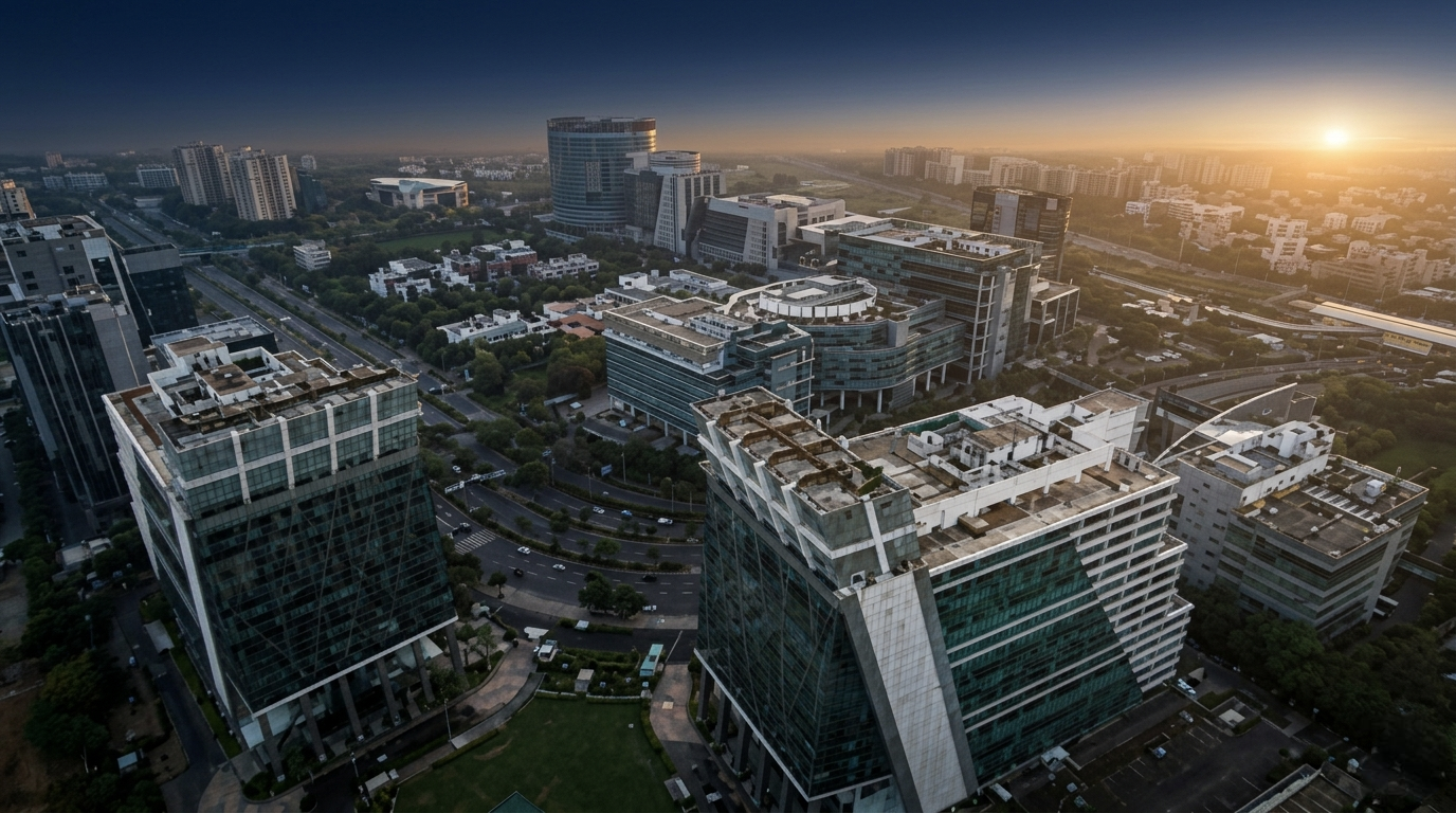 Inbound FDI Structuring — aerial view of Indian corporate district