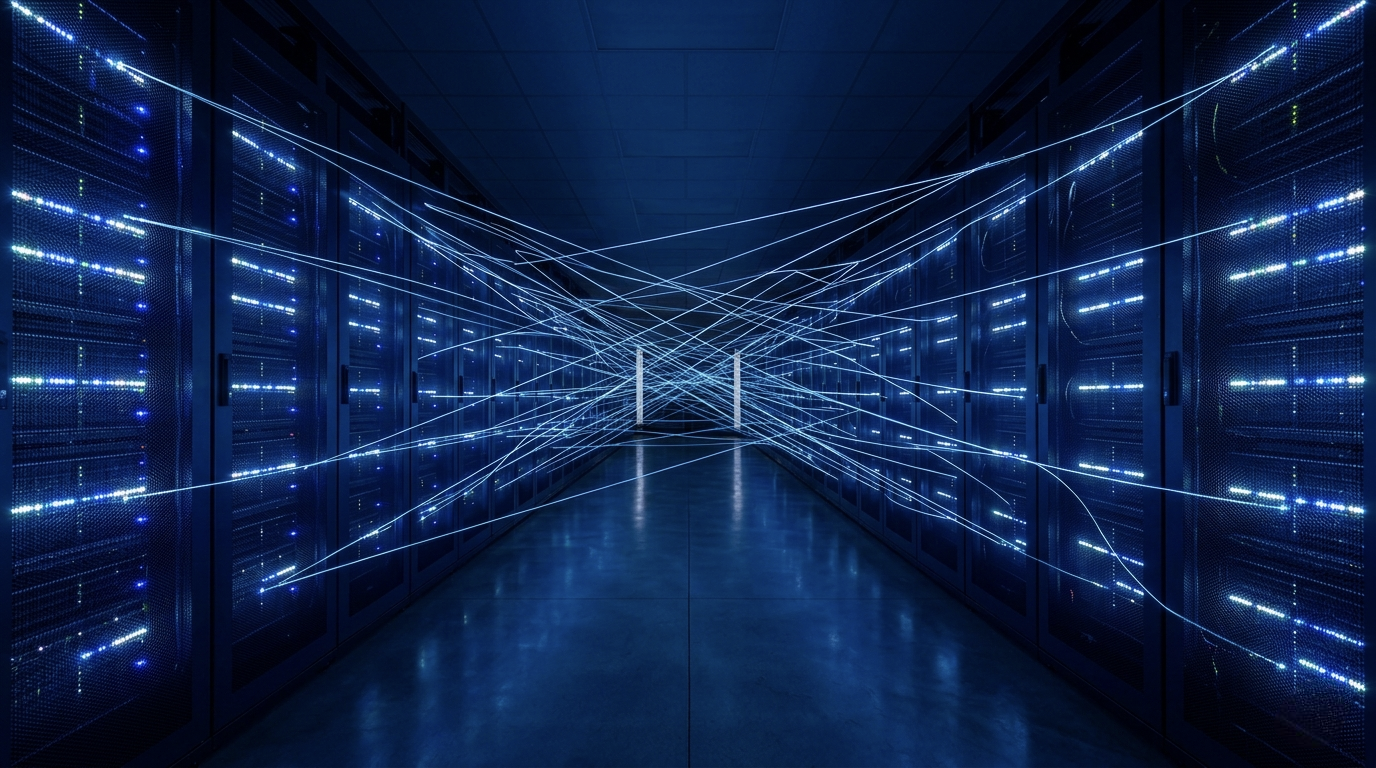 Cloud and AI Tax Advisory — hyperscale data centre with glowing server racks