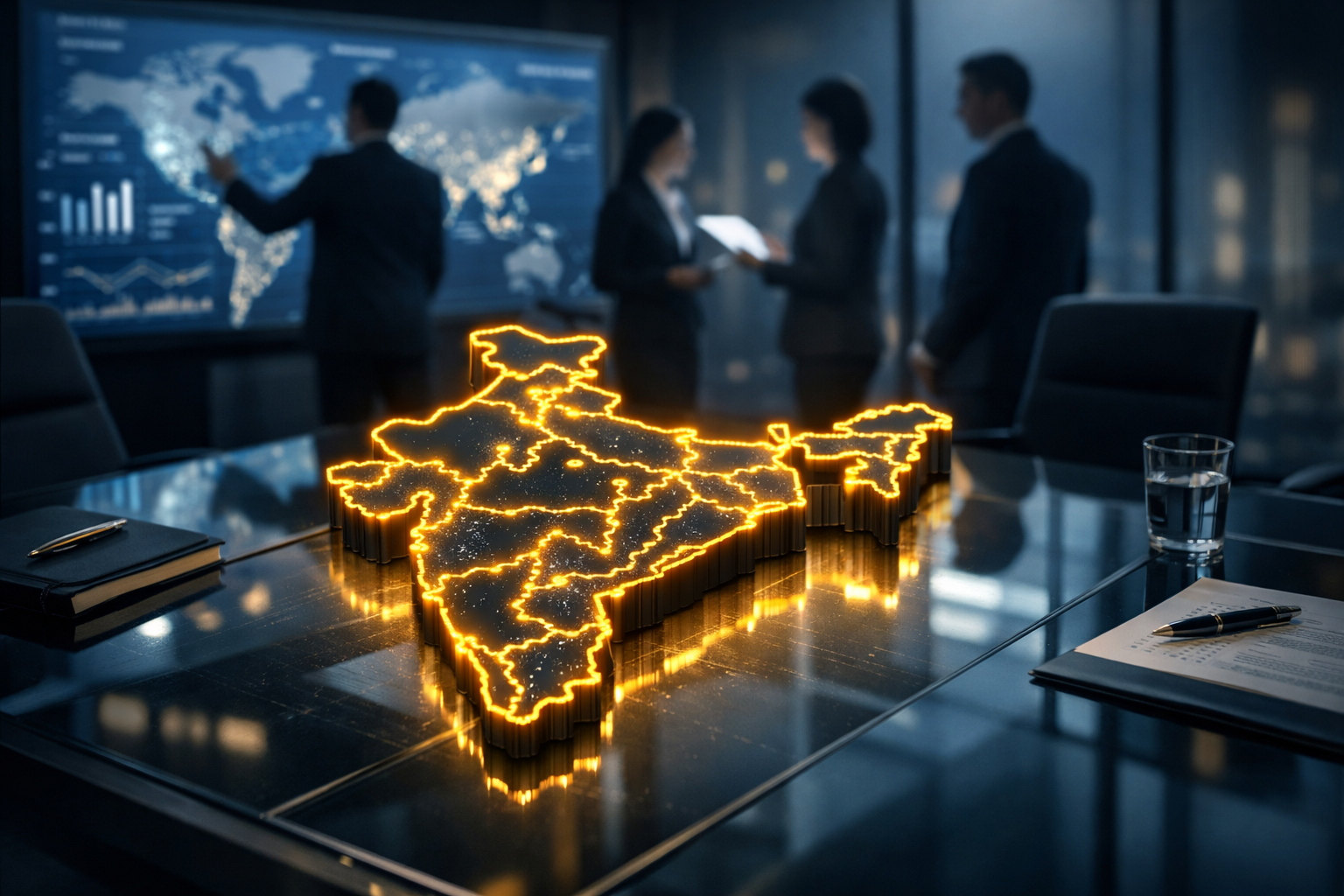India Entry & Expansion Strategy Advisory — glowing map of India with investment nodes